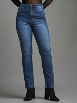 Flying Machine - Women Blue Cotton Solid Slim Jeans