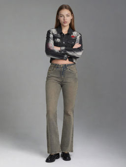 Flying Machine - High Rise Flared Fit Green Jeans