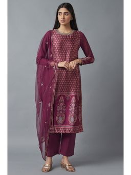Wishful - Purple Floral Kurta-Parallel Pant-Dupatta (Set of 3) (XS)