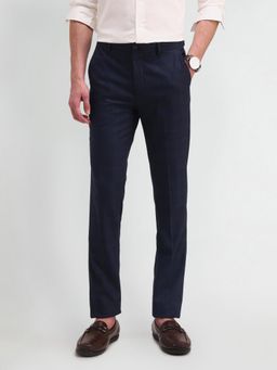 Arrow Newyork - Mens Navy Blue Solid Formal Trouser