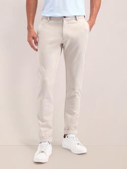 U.S. POLO ASSN. - Mens Cream Solid Casual Trouser