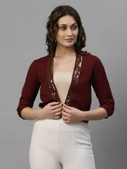 Style Quotient - Women Maroon Solid Shrug