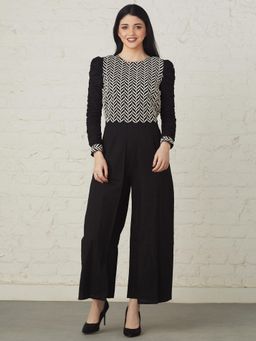 BOHO-CHIC By Sukriti Jain - Black Embroidered Linen Jumpsuit