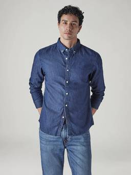 Levi's - Men Navy Blue Solid Slim Fit Linen Shirt