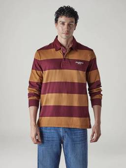 Levi's - Men Striped Maroon Loose Fit Jersey Polo T-Shirt