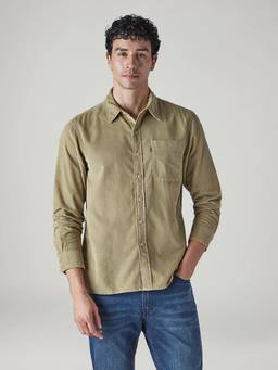 Levi's - Men Olive Solid Slim Fit Corduroy Shirt