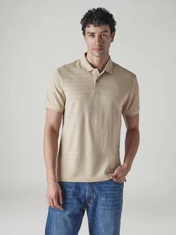Levi's - Men Striped Beige Jersey Polo T-Shirt