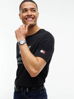 Tommy Hilfiger - Black Printed Regular Fit Cotton T-Shirt