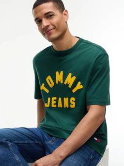 Tommy Hilfiger - Green Typography Logo Oversized Fit Cotton T-Shirt