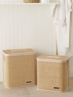 OBSESSIONS - Natural Beige Set of 2 Foldable Laundry Storage Basket (Pack of 2)