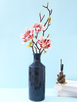 Tayhaa - Bottled Blue Yellow Arabic Artwork Ceramic Vase