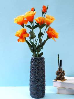 Tayhaa - Pineapple Designed Carvings Blue Ceramic Vase