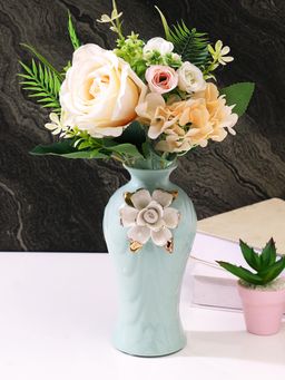 Tayhaa - White Floral & Pastel Green Ceramic Vase