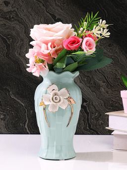 Tayhaa - Pastel Green Ceramic Vase with White Floral