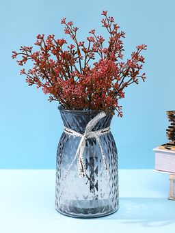 Tayhaa - Diamond Patterned Grey Transparent Glass Vase