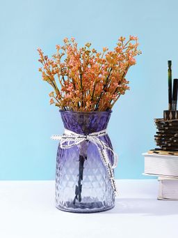 Tayhaa - Diamond Patterned Lavender Transparent Glass Vase