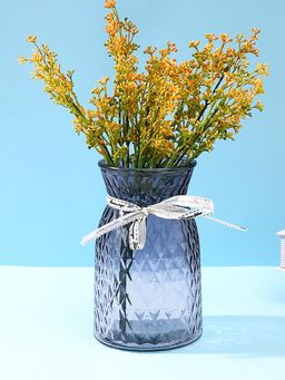 Tayhaa - Diamond Patterned Blue Transparent Glass Vase