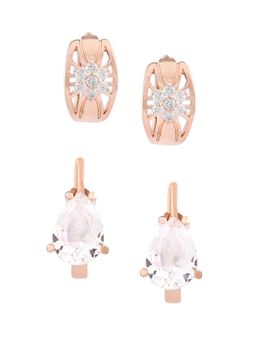 Zaveri Pearls - Rose Gold Contemporary Hoop Earrings-ZPFK12796 (Set of 2)