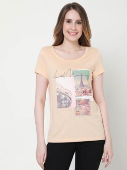VERO MODA - Women Graphic Print Beige T-shirt