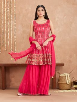 Gajra Gang - Nazakat Pink Embroidered Short Kurta with Sharara & Dupatta GGSKD45 (Set of 3)