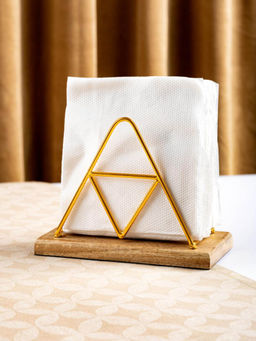 The Pitara Project - Napkin Holder Wooden Golden Triangle