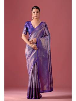 Nyri - Women Lavender Silk Blend Jacquard Kanjivaram Saree with Contrast Pallu & Woven Border