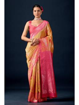 Nyri - Women Yellow Silk Blend Jacquard Banarasi Saree with Woven Border & Elegant Pallu