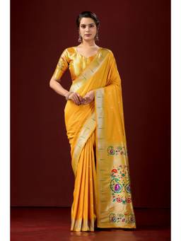 Nyri - Women Yellow Silk Paithani Saree with Traditional Woven Border & Pallu
