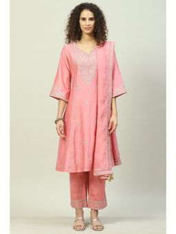 Biba - Pink Embroidered Suit (Set of 3)