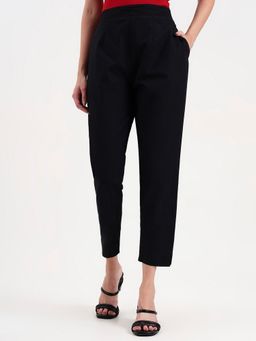 Yufta - Black Woven Cotton Flex Pant