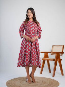 GOODHAND - Red Cotton Printed Kochi Dress