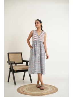 GOODHAND - Grey Cotton Printed Kantha Dress