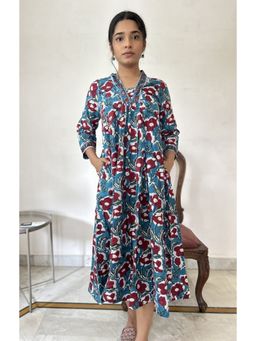 GOODHAND - Turquoise Cotton Printed Mughal Dress
