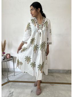 GOODHAND - White Cotton Printed Mughal Dress
