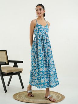 GOODHAND - Light Blue Cotton Printed Strappy Dress