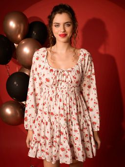 Tandul - Off White Women Casual Regular Sleeves Fit and Flare Dress