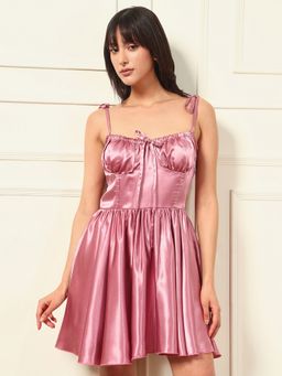 Tandul - Exquisite Pink Satin Flared Dress