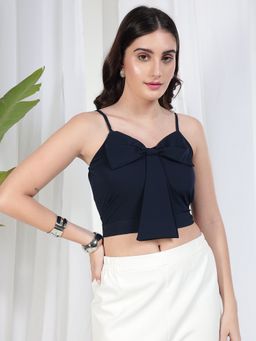 Tandul - Women Crepe Navy Blue Solid Shoulder Straps Crop Top