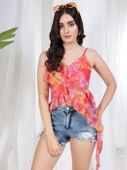 Tandul - Women Poly Georgette Multi-Color Printed Shoulder Straps Crop Top