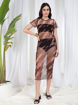 Tandul - Women Bodycon Brown Midi Dress