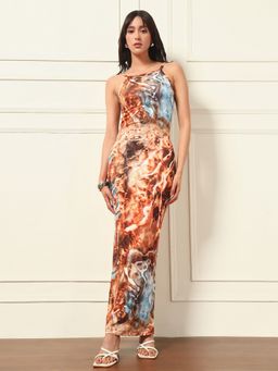 Tandul - Women Multi-Color Marble Abstract Printed Bodycon Dress
