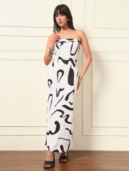 Tandul - Women White and Black Abstract Printed Bodycon Dress