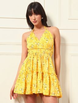 Tandul - Women Yellow Floral Printed Flared Dress
