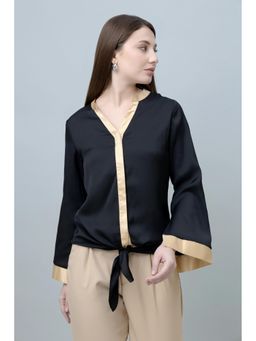 PURYS - Women Tie Knot Black Shirt Style Top
