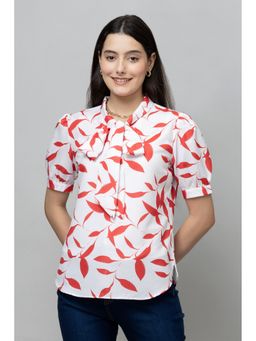 PURYS - Women White Short Sleeves Tie-Up Neck Top