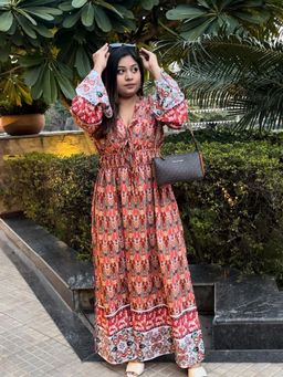 Tandul - Red Women Casual Crepe Full Sleeve Fit and Flare Dress