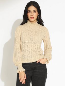 SHOWOFF - Women Beige Semi Sheer Textured Top