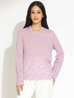 SHOWOFF - Women Floral Purple Semi Sheer Top