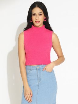 SHOWOFF - Women Pink Fitted Crop Sleeveless Top