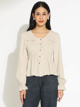 SHOWOFF - Women Beige Cinched Waist Top